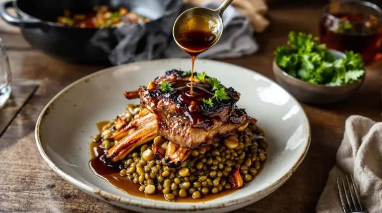 Découvrez la recette secrète des ribs de porc de Lozère aux lentilles vertes, sans le slogan ICI